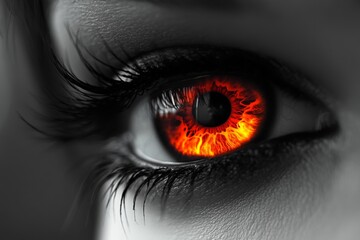 Poster - Fiery eye with intense orange hue depicting emotion and depth in a striking close-up setting