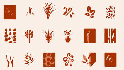 Poster - Minimalist Botanical Set: An array of elegant, minimalist botanical illustrations and patterns, evoking a sense of nature and tranquility. Each element is carefully crafted.