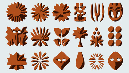 Fototapete - Abstract Decorative Elements: A visually striking arrangement of abstract forms, presented with a warm, earthy tone, evokes a sense of artistic creativity. Perfect for design projects.