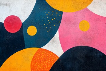 Poster - Colorful abstract mural with geometric shapes on a city wall in daytime sun
