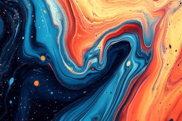 Aufkleber - Colorful abstract swirl with vibrant blues, oranges, and reds showcasing fluid art techniques in a dynamic and captivating design
