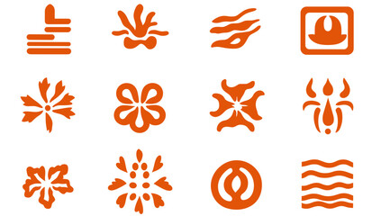 Poster - Abstract Orange Icon Set: An assortment of abstract icons in varying designs and shapes in vibrant orange against a clean background, perfect for graphic design and user interface projects. 