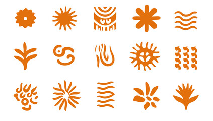 Fototapete - Orange Symbols: A collection of orange graphic symbols of diverse shapes, representing a variety of visual elements, perfect for design applications.