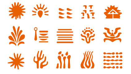 Poster - Abstract Collection: A collection of stylized abstract design elements in warm orange tones, offering versatility for graphic design projects. 