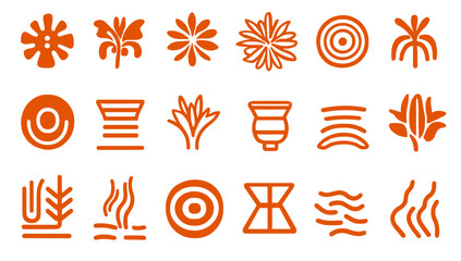 Fototapete - Set of Stylized Elements: A collection of meticulously crafted, vibrant orange graphic elements, featuring diverse shapes and designs, perfect for creative projects and visual enhancements.