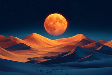 Aufkleber - Majestic full moon illuminates serene desert landscape during twilight hours