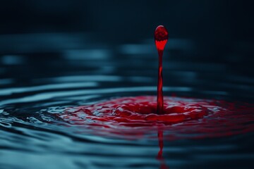 Fototapete - Rippling red liquid creates mesmerizing patterns in calm water during dusk
