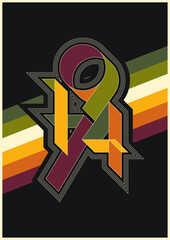 Wall Mural - 1974 vintage style poster from the seventies, 70s colors and shapes