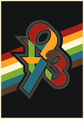 Wall Mural - 1973 vintage style poster from the seventies, 70s colors and shapes