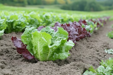 Poster - Fresh leafy greens growing in the fields during a sunny day in autumn
