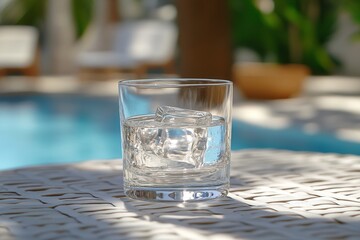 Poster - Refreshing drink with ice cubes on a sunny afternoon by the poolside