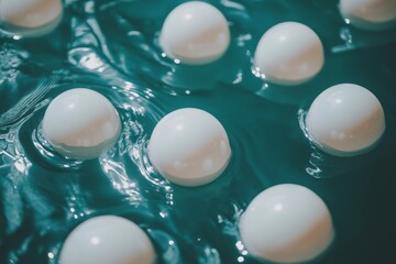 Aufkleber - White eggs floating in turquoise water create a calming visual at a serene location in the afternoon light