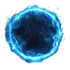 celestial blue fire ring cosmic energy portal, isolated on transparent background