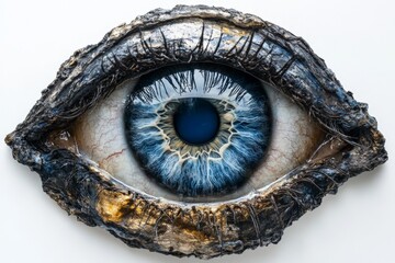 Poster - Striking close-up of a detailed eye within a textured, organic frame showcasing vivid colors and intricate patterns