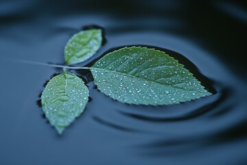 Aufkleber - Dewy leaves floating on still water create a serene natural display early in the morning