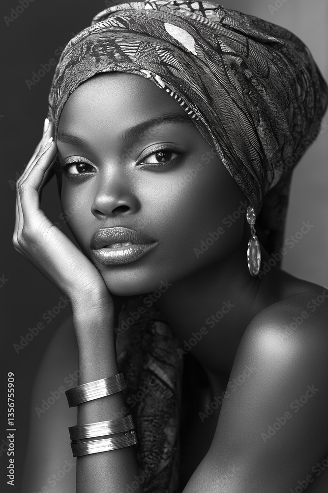 Beautiful Black woman wearing a head scarf Stock Photo | Adobe Stock