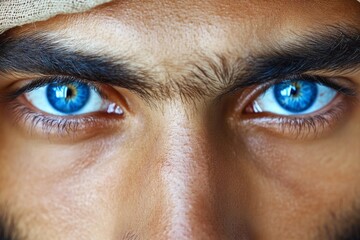 Poster - Captivating blue eyes of a young man showcasing intense expression and emotion in natural light