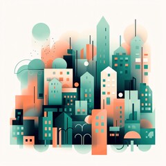Wall Mural - vibrant cityscape with geometric buildings and harmonious pastel palette in abstract illustration