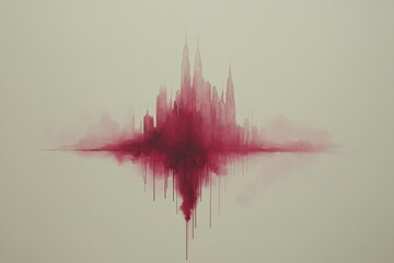 Aufkleber - Abstract artistic representation of a city skyline merging with a soundwave pattern in striking red tones