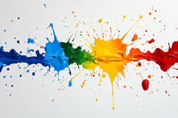 Aufkleber - Colorful paint splashes create a vibrant abstract artwork in a creative studio space during daylight hours