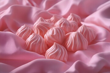 Aufkleber - Delicate pink meringues arranged elegantly on soft fabric create a sweet and inviting dessert display for any occasion