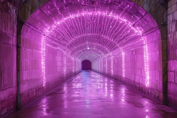 Poster - Colorful light installation in an underground tunnel creates a vibrant, immersive experience for visitors