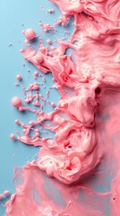 Aufkleber - A vibrant pink cream flows energetically across a smooth blue backdrop, creating dynamic swirls and splashes that evoke spontaneity and artistic expression
