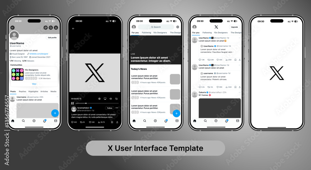 X user interface templates. iPhone 16 Pro Max with X app mockup, X post ...