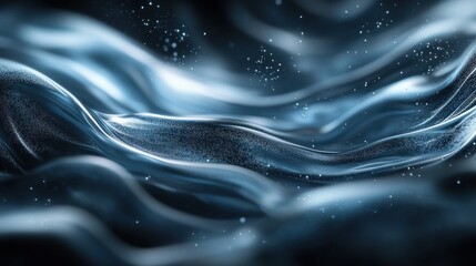 Poster - Ethereal shimmering surface of blue abstract waves with sparkling light in soft dynamic folds