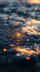 Poster - Glimmering liquid peak at twilight with golden bokeh over dark water creates a soothing mood