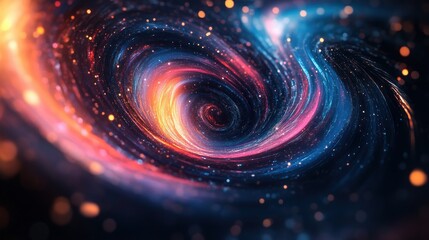 Fototapete - Abstract energy vortex with flowing lines in vivid shades of blue and orange enhanced with shining particles