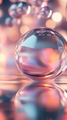 Poster - Ethereal sphere reflecting dreamy pastel hues and delicate light creating a surreal abstract scene