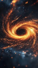 Fototapete - Dramatic spiral galaxy of swirling orange particles in deep space vertical cosmic scene art