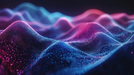 Poster - Digital landscape with glowing neon colors abstract futuristic background for innovative technology concept