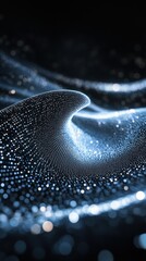 Poster - Digital Draped Fabric with Lit Dots Texture Abstract Wavy Surface Shiny Material Dark Futuristic Concept Wallpaper Backdrop