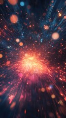 Poster - Abstract orange light burst with blue tones against dark background in a cosmic space style