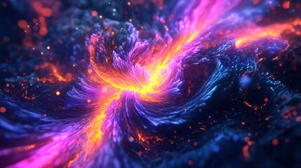 Poster - Abstract cosmic eruption digital art bursting vibrant light glowing plasma blue pink energy field