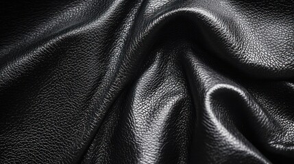 Poster - Glossy abstract close up capture of black leather with intricate texture and deep tone folds on a flat surface for background