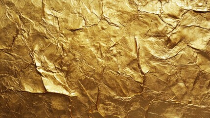 Aufkleber - Abstract golden texture shot showcasing wrinkled foil with glimmering light in golden shades and high resolution