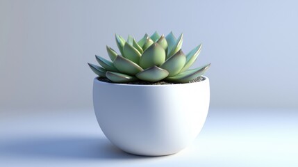 Poster - Captivating Succulent Plant in White Pot Detailed Green Leaves and Minimalist Style on Neutral Background
