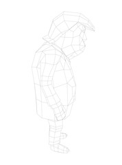 Fototapete - A man in a suit and tie stands in front of a white background. The man is a cartoon character, and his expression is serious. Concept of formality and professionalism