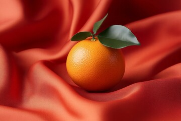 Aufkleber - Fresh orange resting elegantly on vibrant fabric highlighting its natural beauty and rich color