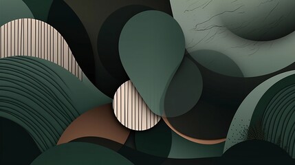 Wall Mural - serene abstract cascade of dark green shapes with minimalist textural details and modern style