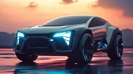 Poster - Transparent PNG of a concept SUV with futuristic grille details, high-tech LED lighting, and a sleek modern body