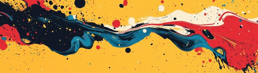 Poster - Abstract Colorful Paint Splashes on Yellow Background