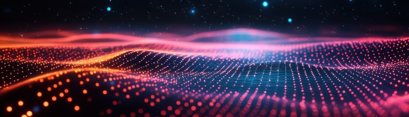 Poster - Abstract Cosmic Landscape with Red and Pink Glowing Lights