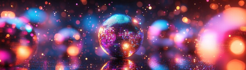 Poster - Abstract Glowing Sphere with Colorful Bokeh Lights