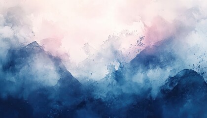 Poster - Abstract Watercolor Mountain Landscape with Blue Pink and White Hues