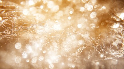 Golden Dew-Kissed Spiderweb: A Macro Photograph of Nature's Intricate Design