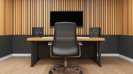 Poster - Modern music studio interior featuring a desk with keyboard, speakers, and a monitor